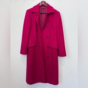Sisley Italy 80% Wool Fuchsia Long Coat Taglia 44 Double Breasted